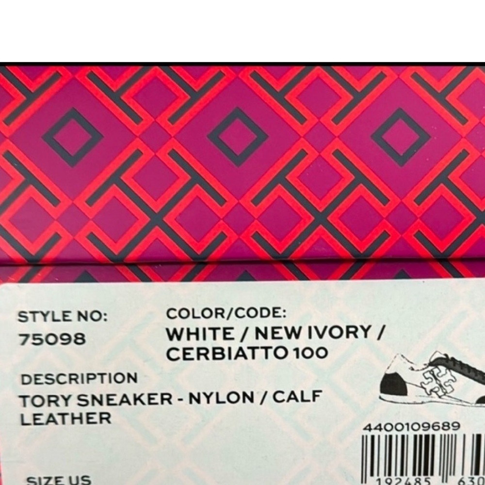 Tory Burch Leather Suede Logo Lace Up Sneakers Ivory Tan Size 9.5 - Picture 2 of 6